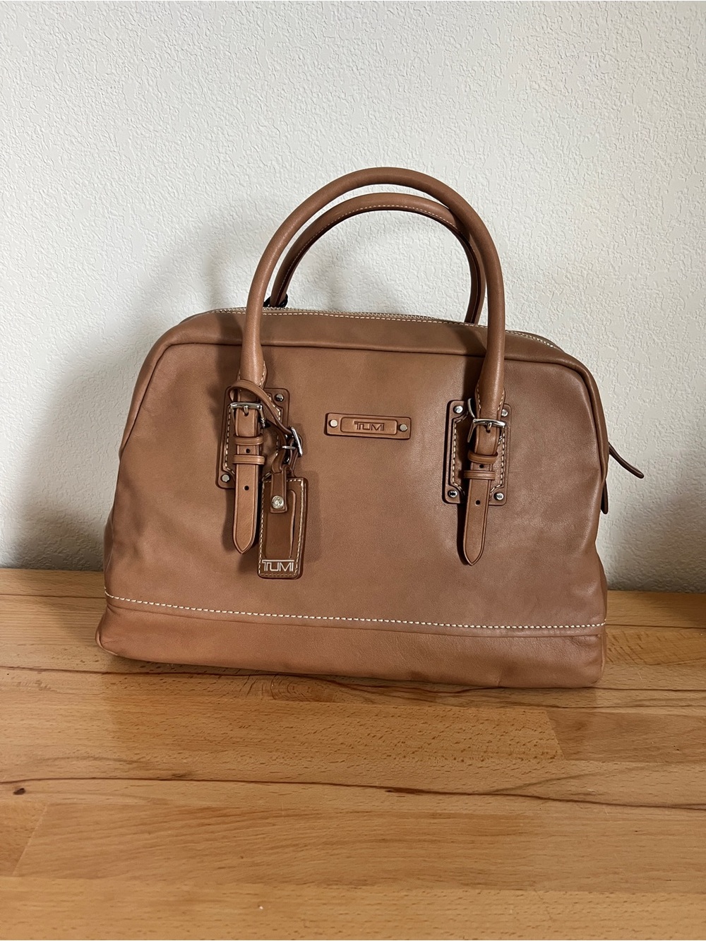 Tumi Buckle Bowler Leather Tote in Brown NWT